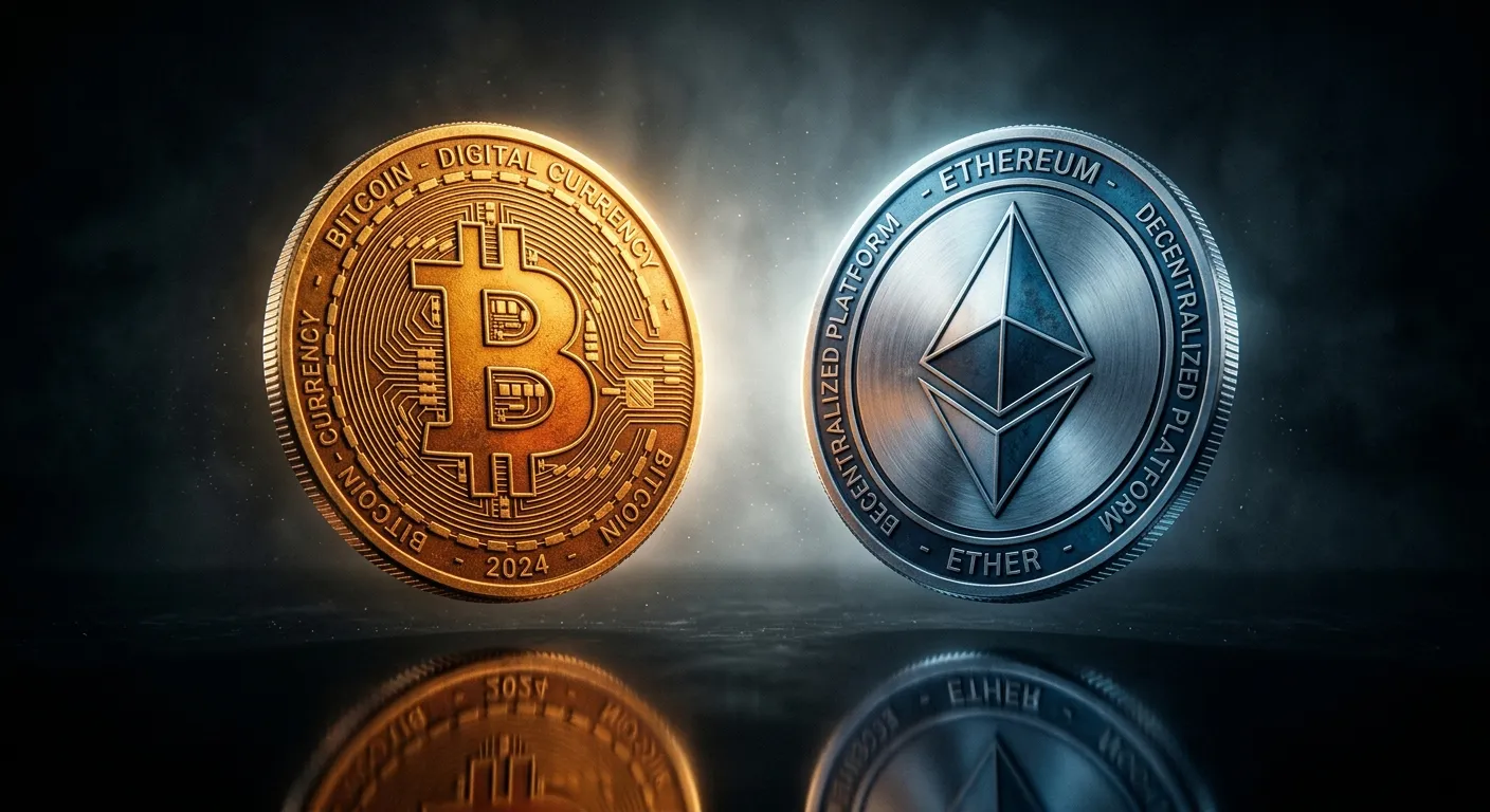 Ilustracija Ethereum mreže — tamnoplava pozadina sa simbolom ETH